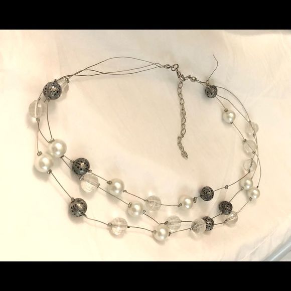 Floating beads on wire clear, gray, white, 16 1/2 in. necklace - Picture 11 of 11